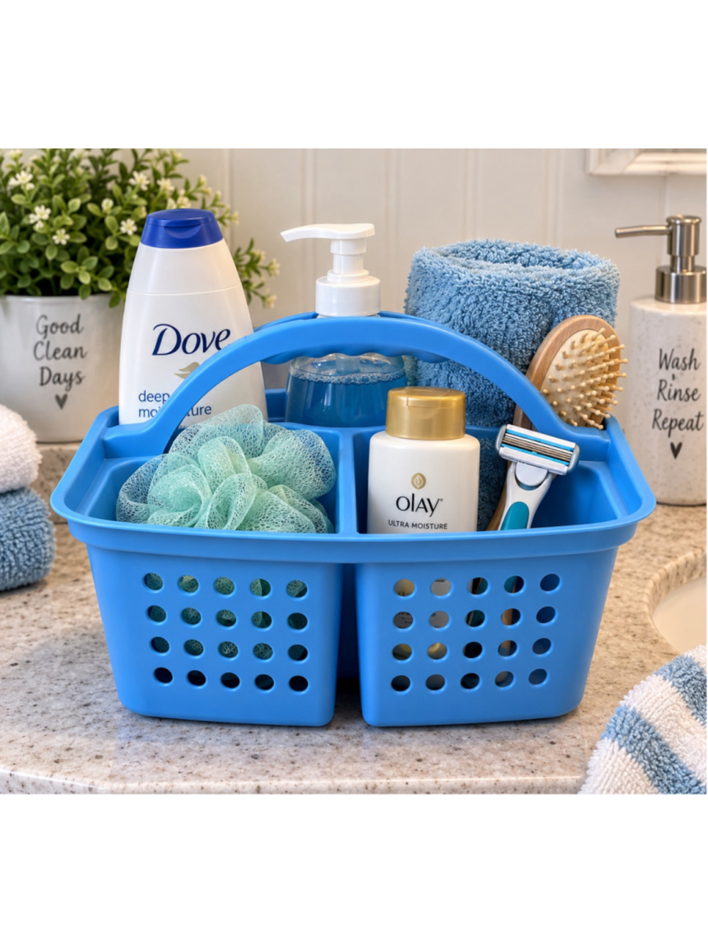 Mainstays Small Portable Shower Caddy Blue Divided Bath Toiletry Organizer